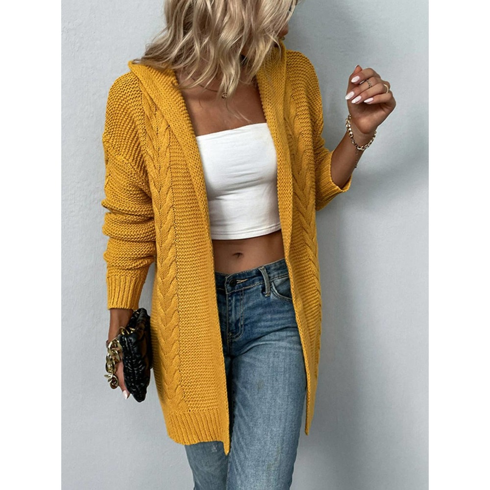 Cable-Knit Longline Hooded Cardigan